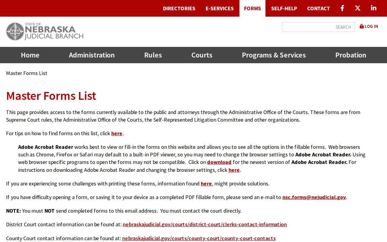 Adams County docket search Nebraska court forms index