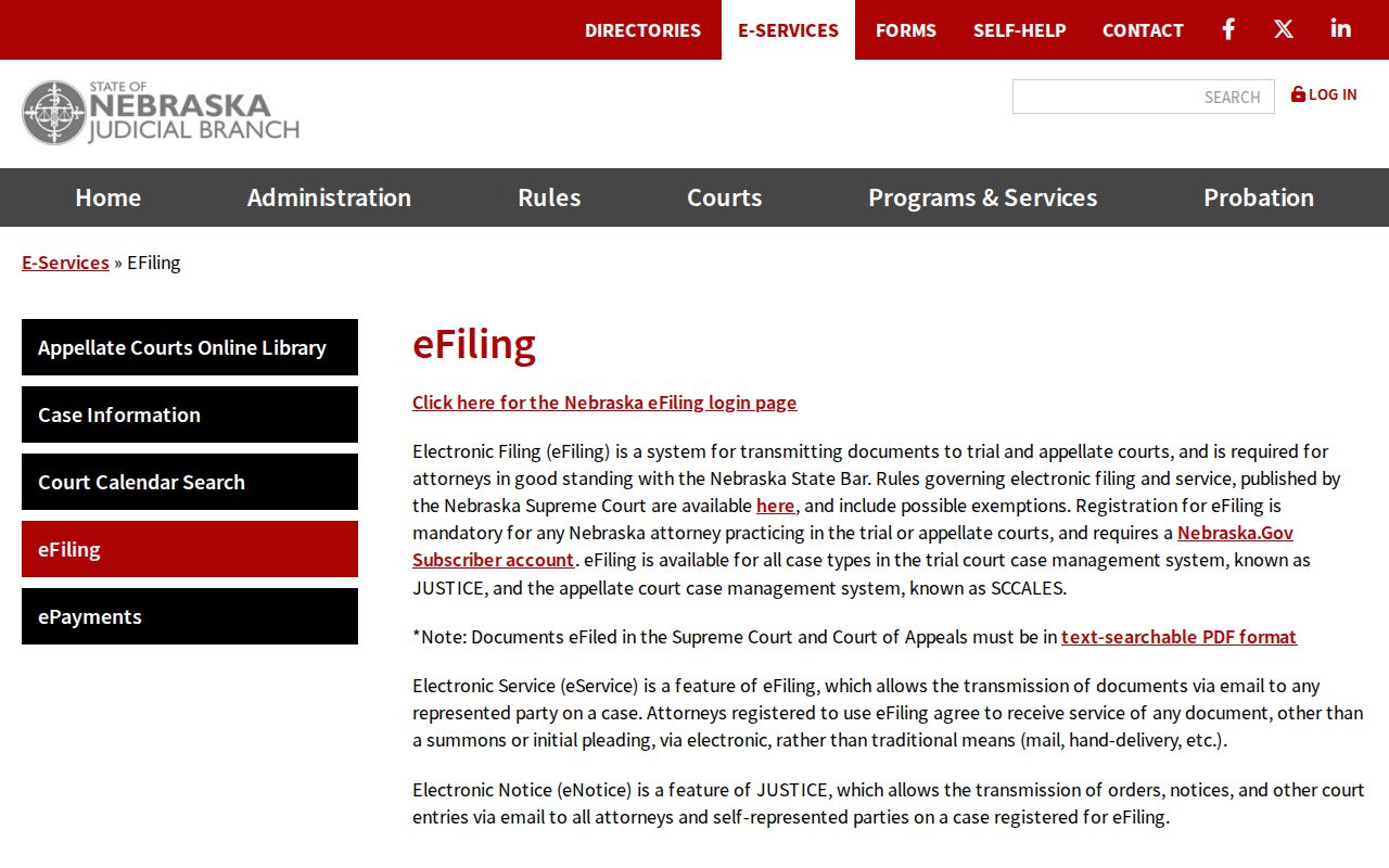 Adams County civil court dockets Nebraska eFiling service