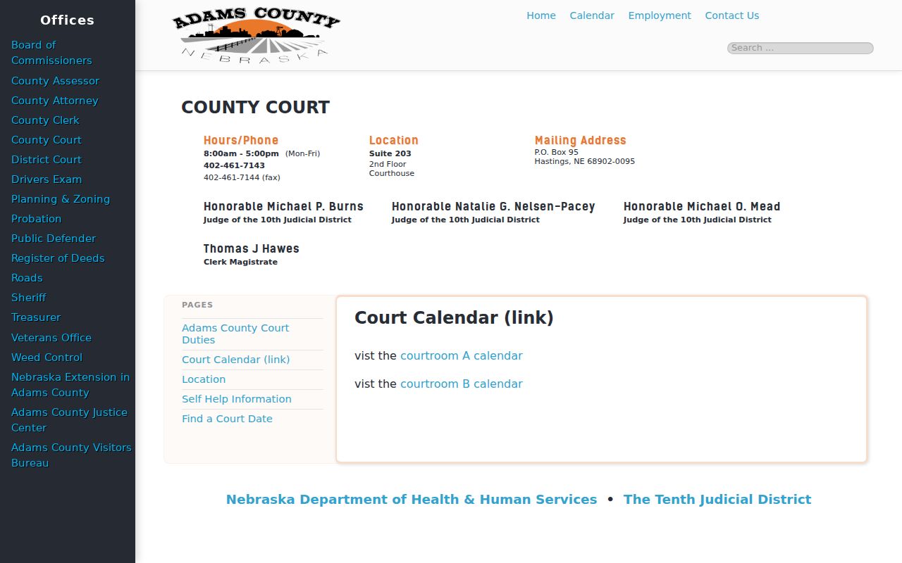 Adams County court schedule local calendar page