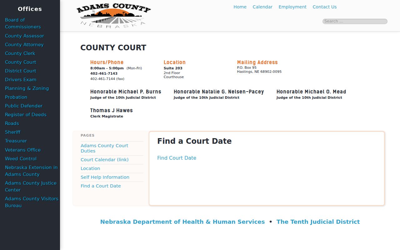 Adams County court schedule find a court date page