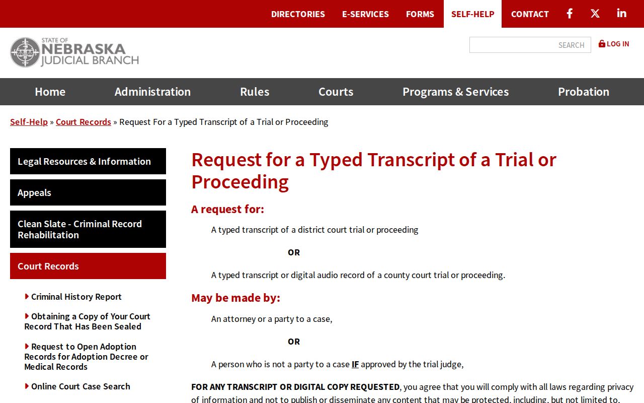 Adams County court records transcript request overview