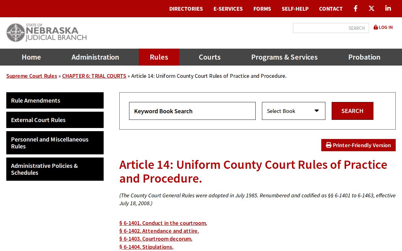 Adams County criminal court dockets and Nebraska County Court rules