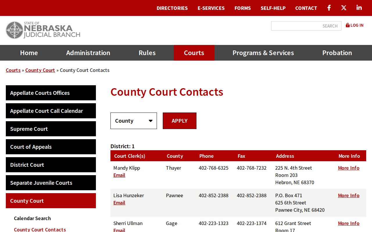 Adams County court docket County Court contact directory