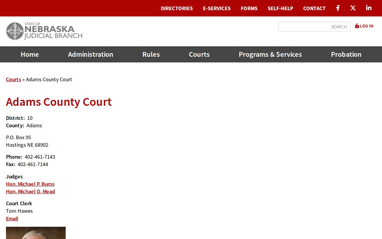 Adams County court docket official County Court directory