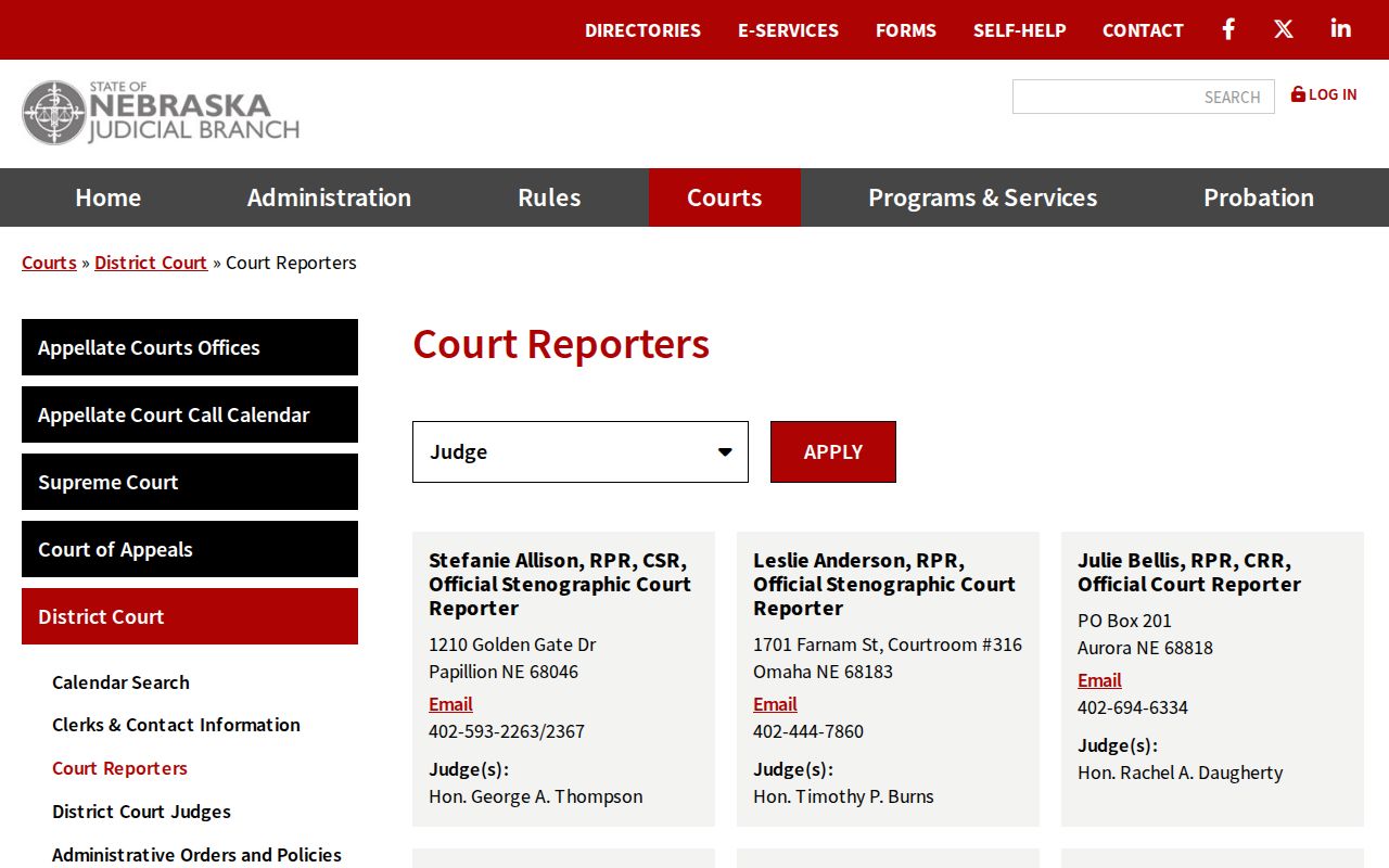 Adams County court docket District Court reporter directory