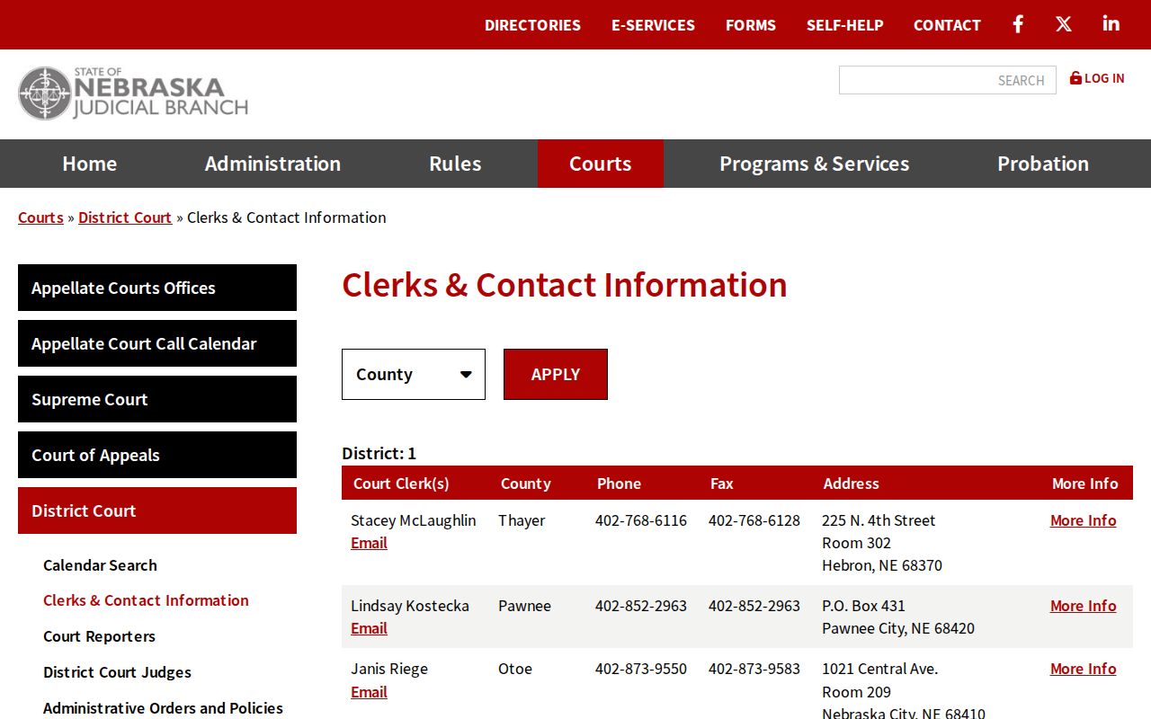 Adams County court docket District Court clerk contact directory