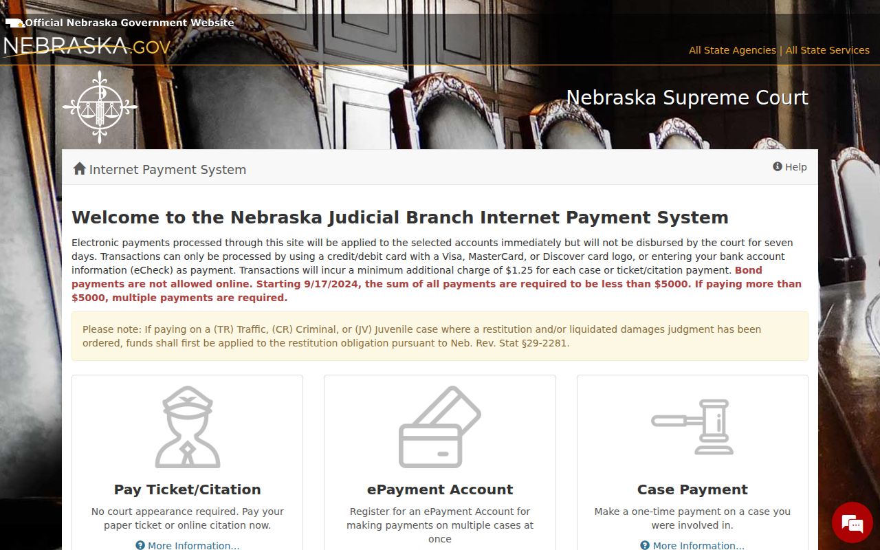 Adams County traffic court Nebraska Internet Payment System