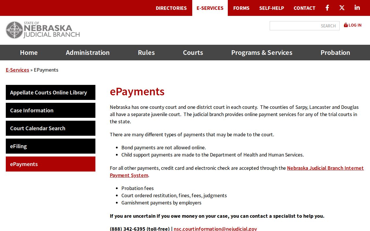 Adams County traffic court Nebraska ePayment service